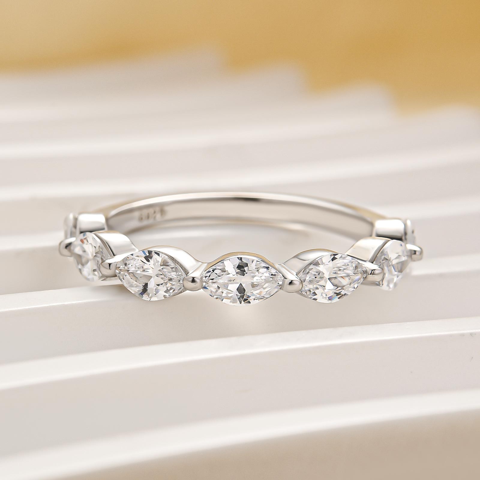 Elegant Marquise Cut Half Wedding Band In Sterling Silver - louilyjewelry