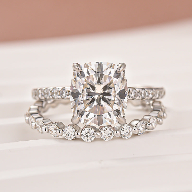 Moissanite 3.0 Ct Cushion Cut White Gold Bridal Ring Set