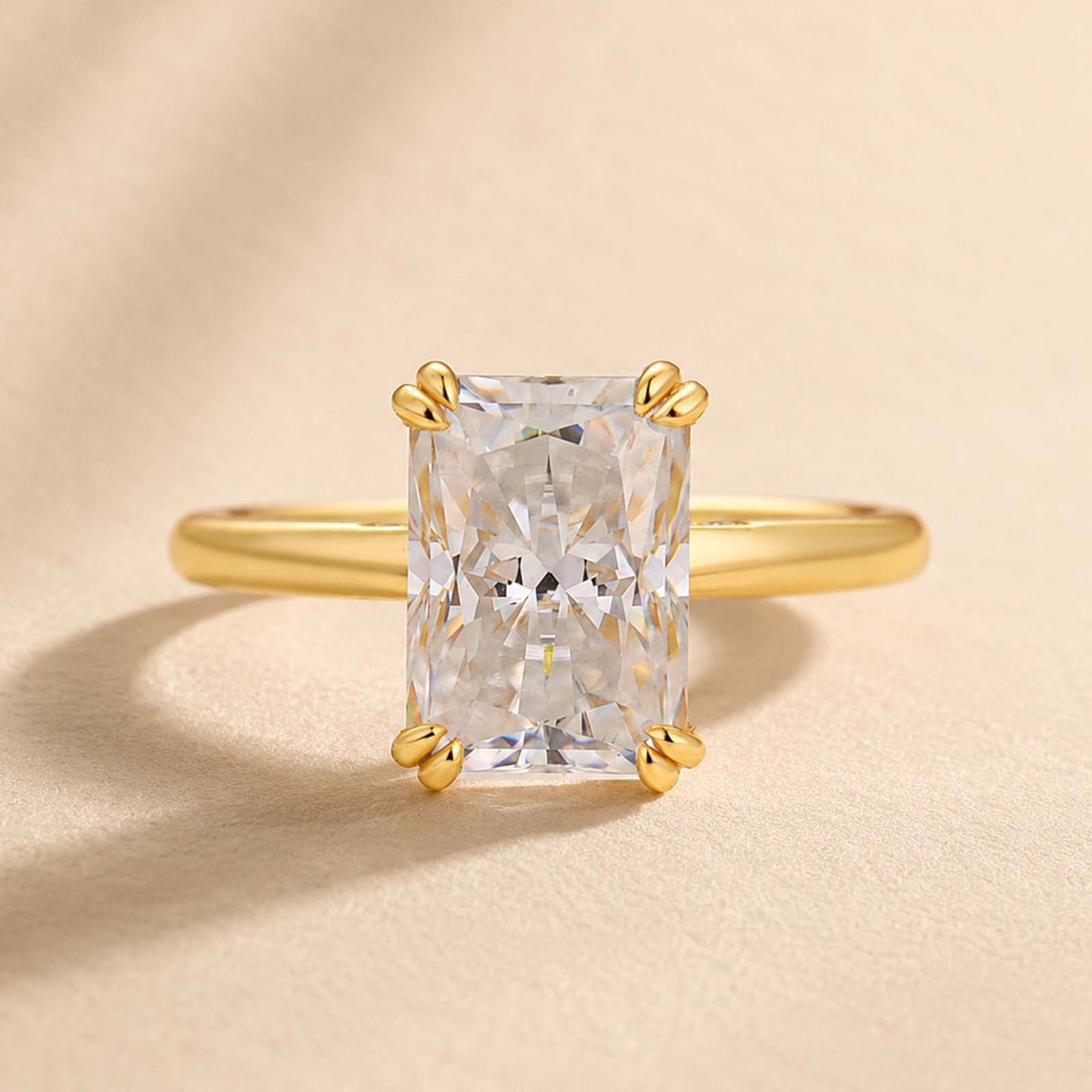 S925 Moissanite 3.5Ct Radiant Cut Hidden Halo Engagement Ring 18K Yellow Gold Plated Promise Wedding Ring For Women
