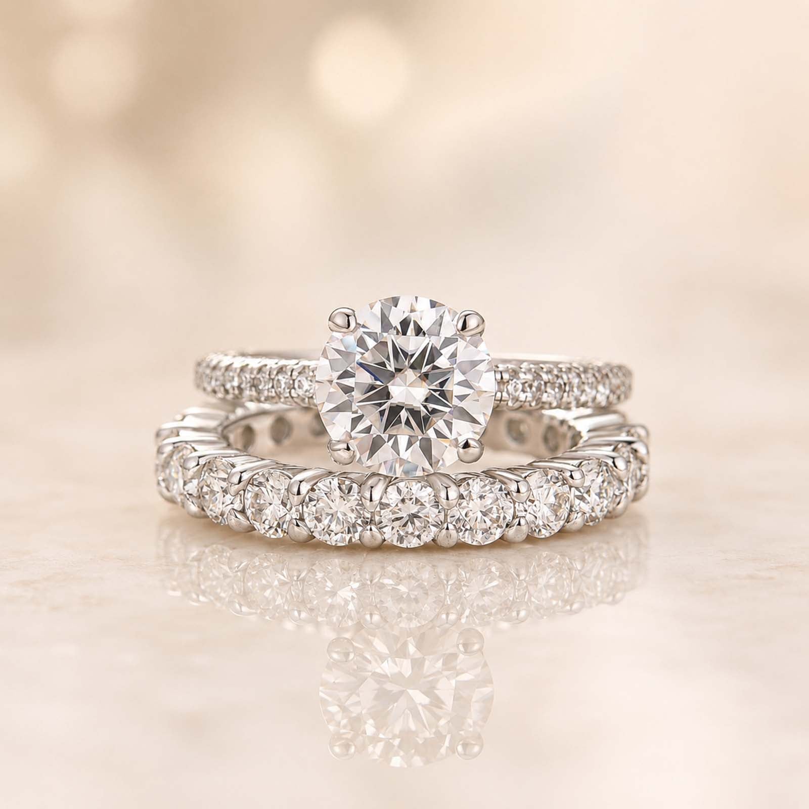 S925 Moissanite 2CT Round Cut Solitaire Engagement Ring Set White Gold Plated In Sterling Silver Promise Rings For Women