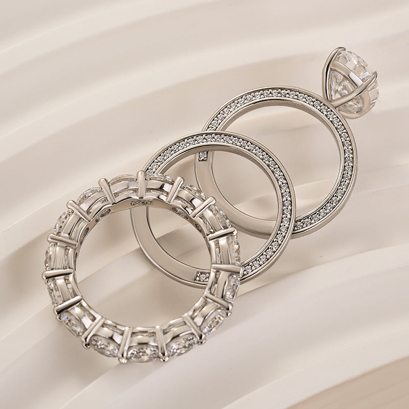 3PC Wedding Ring Set 4.0Ct Solitaire Oval Cut Engagement Ring With Plain Wedding Band