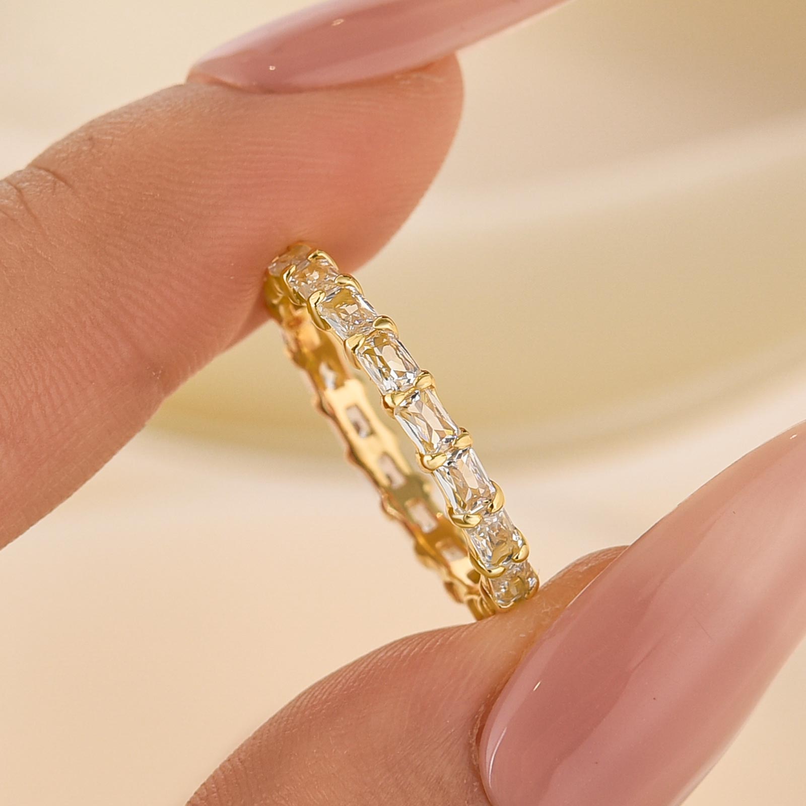 Elegant Radiant Cut Yellow Gold Women's Wedding Band In Sterling Silver