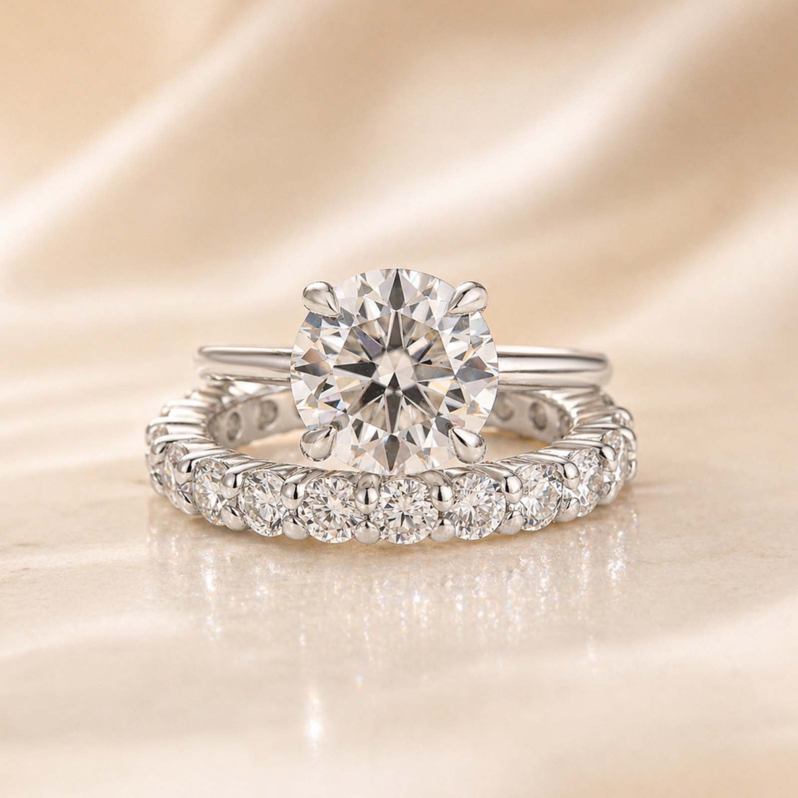 S925 3.0CT Moissanite Round Cut 2PC Engagement Ring Set Stackable Ring Set For Women
