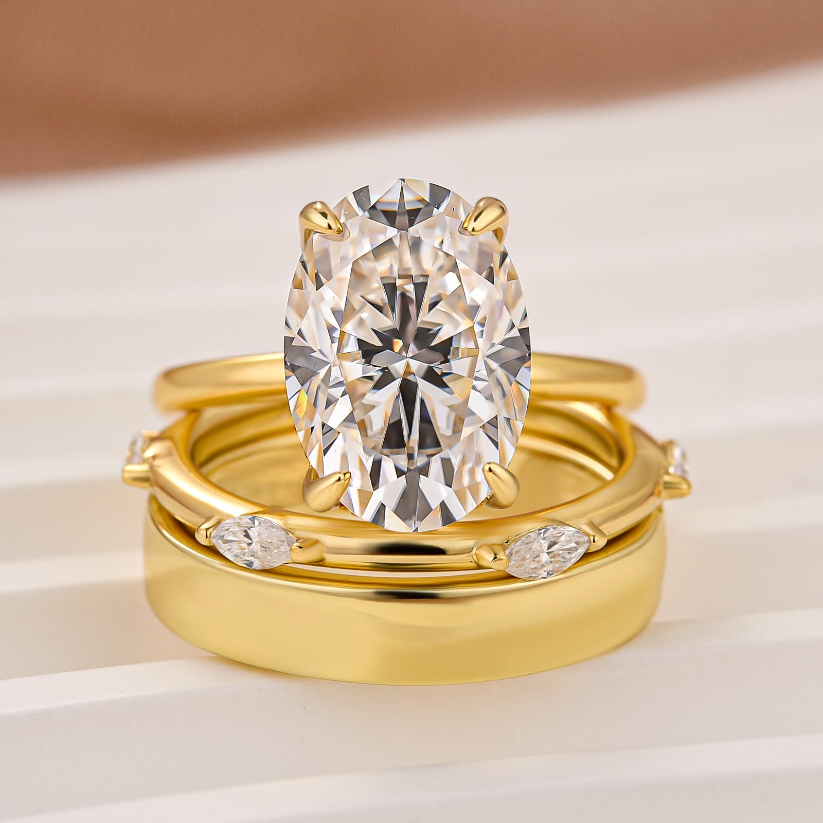 Moissanite 3PC 5.5Ct Oval Cut Yellow Gold Wedding Ring Set For Women