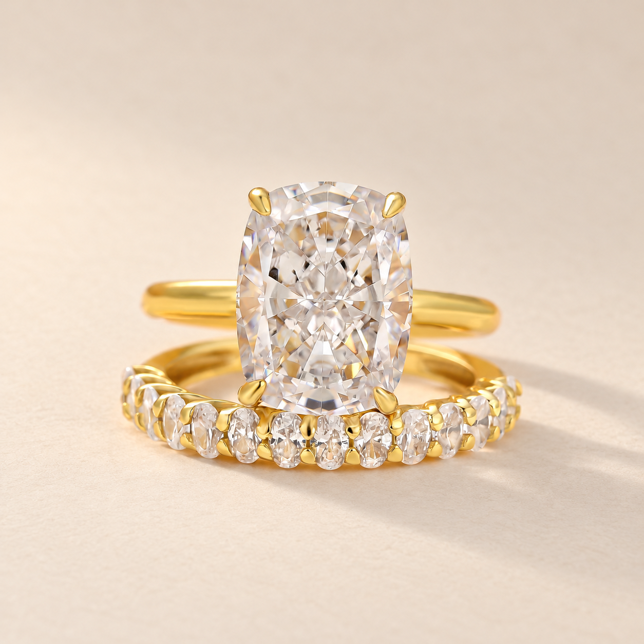 6.5Ct Elongated Cushion Cut Solitaire Wedding Ring Sets