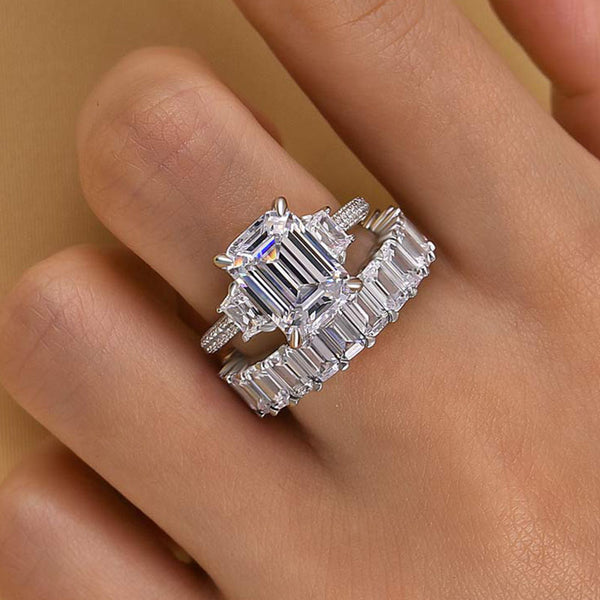 Louily Timeless Emerald Cut Wedding Ring Set for Women