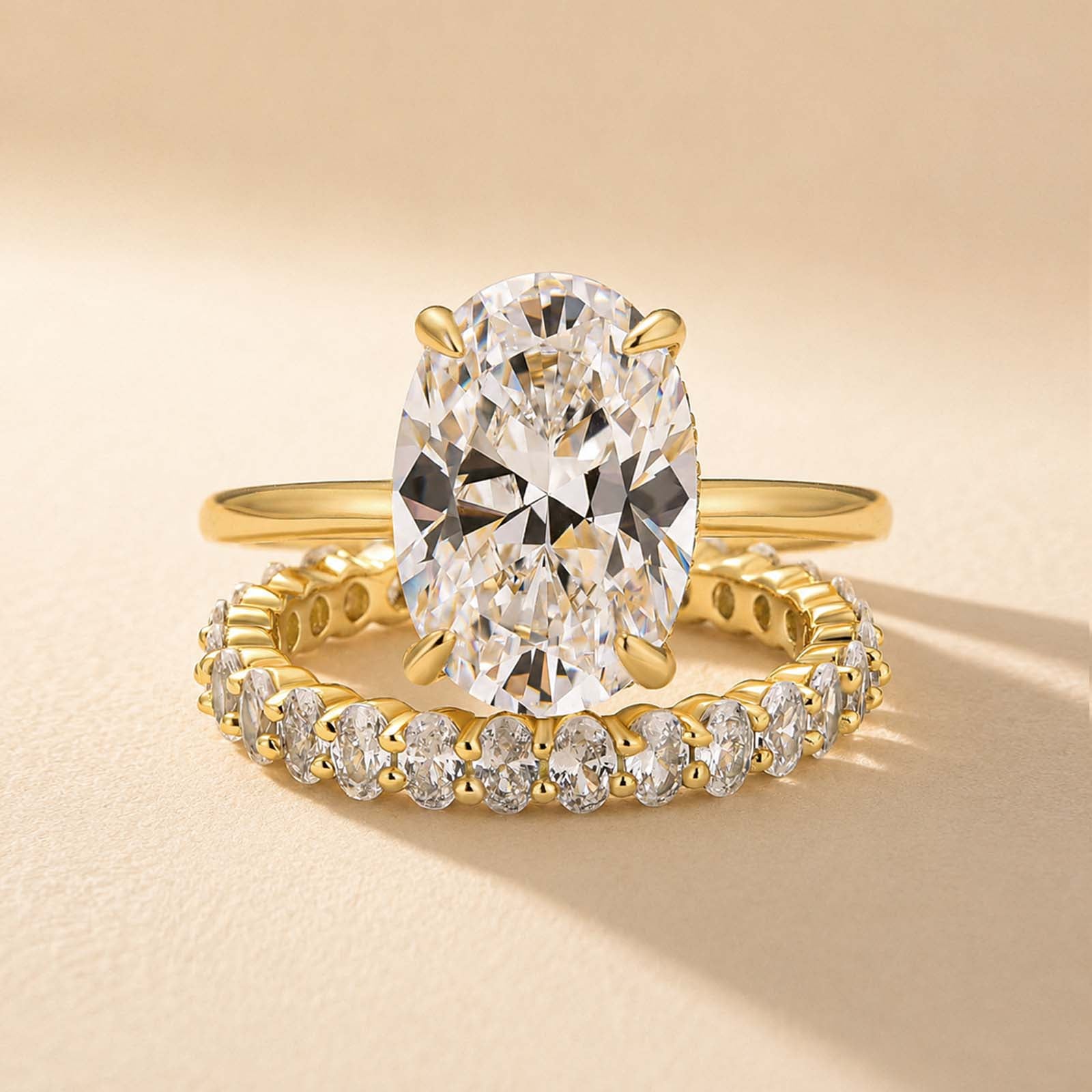 S925 4.5Ct Luxury Oval Cut 2PC Wedding Ring Set In Sterling Silver Stackable Rings For Everyday Wear