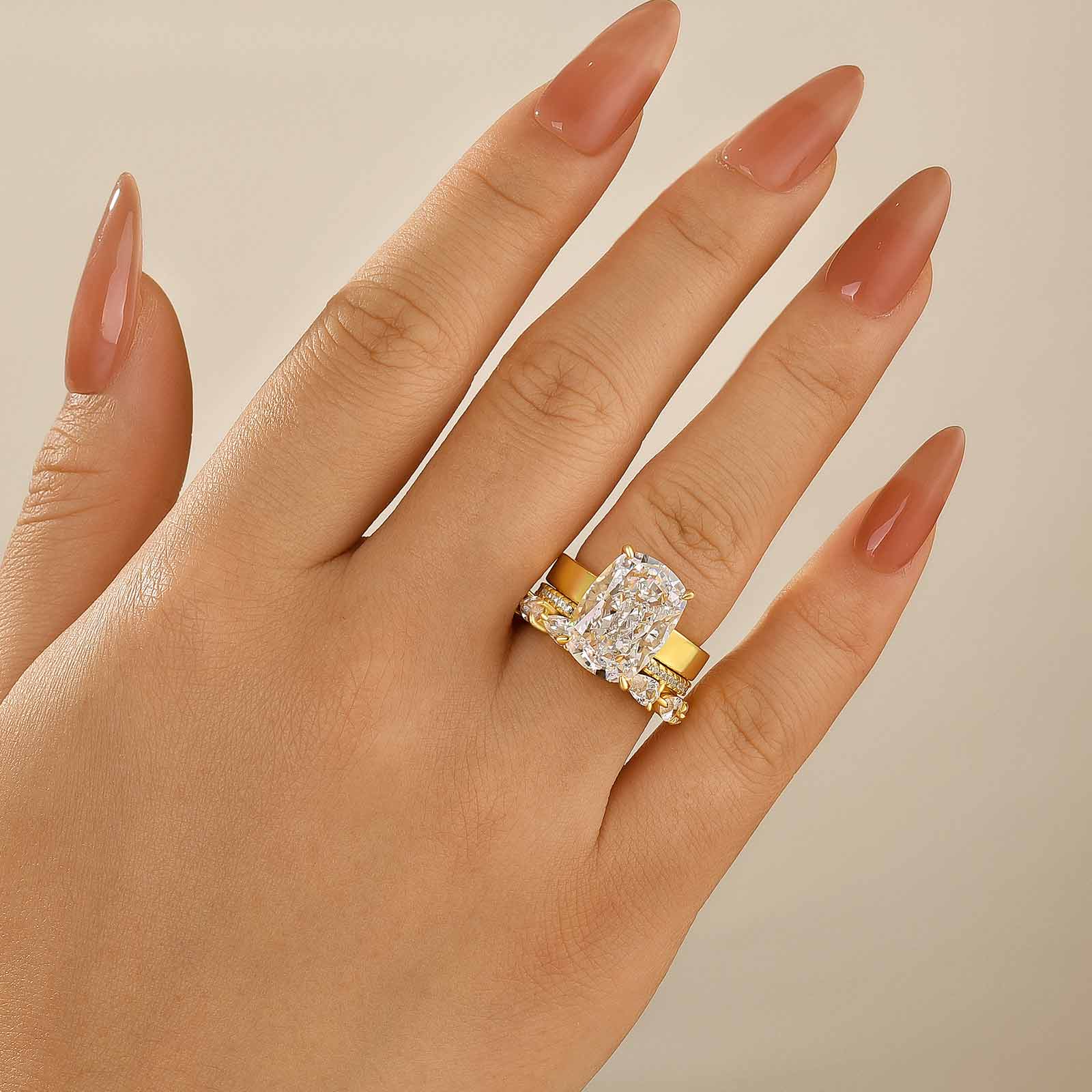 3PC 8.5Ct Elongated Cushion Cut Wedding Ring Set With Classic Wedding Band