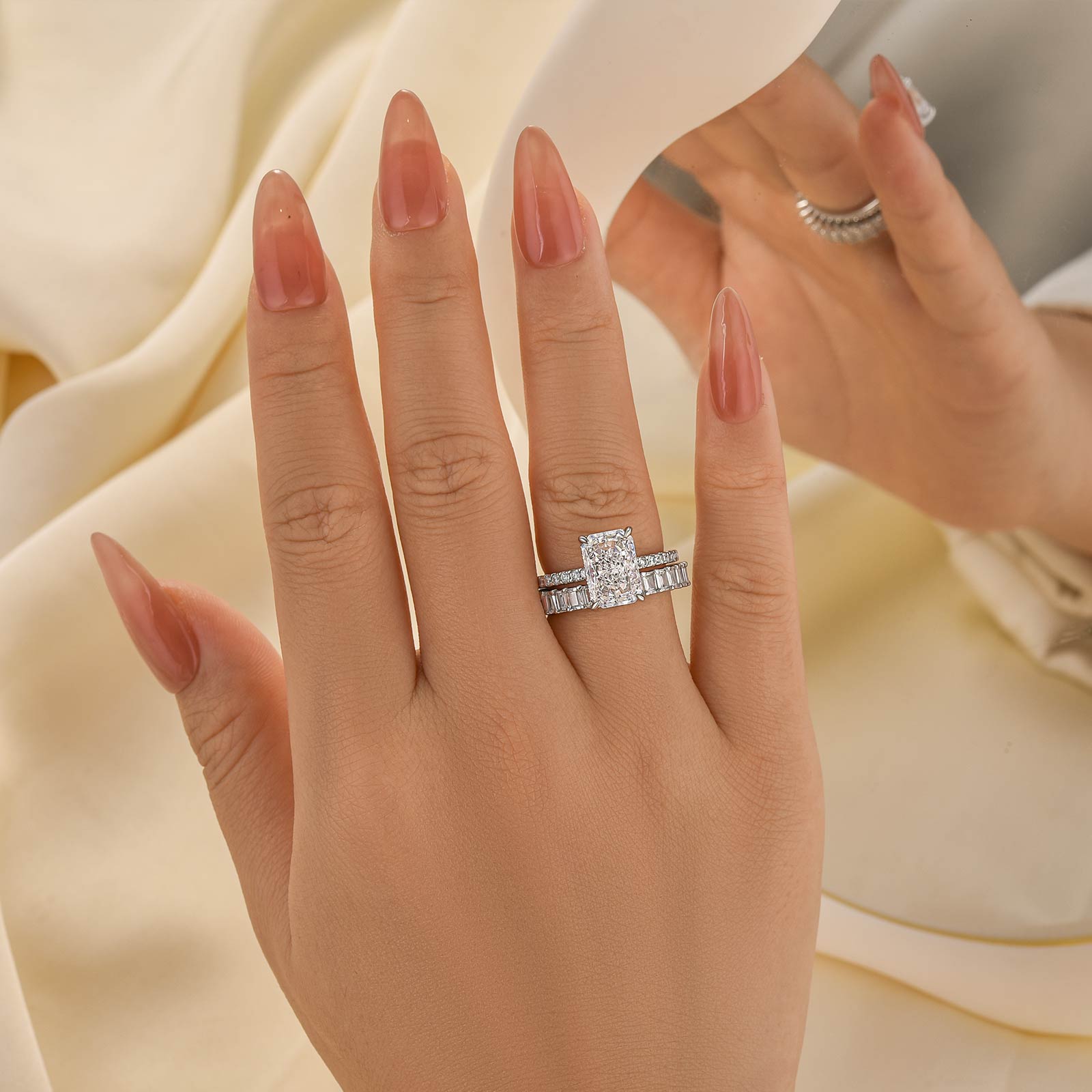 3.5Ct Radiant Cut Wedding Ring Set With Emerald Cut Wedding Band