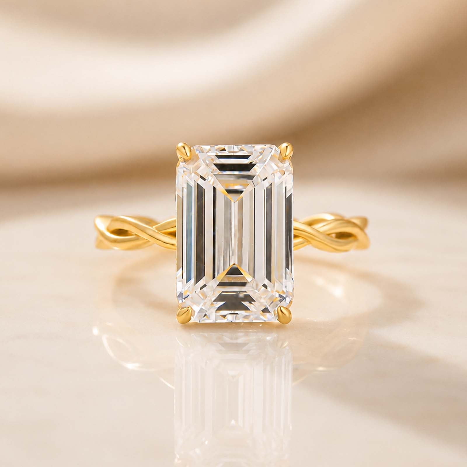 S925 5.0Ct Emerald Cut Hidden Halo Twist Bridal Ring in Sterling Silver