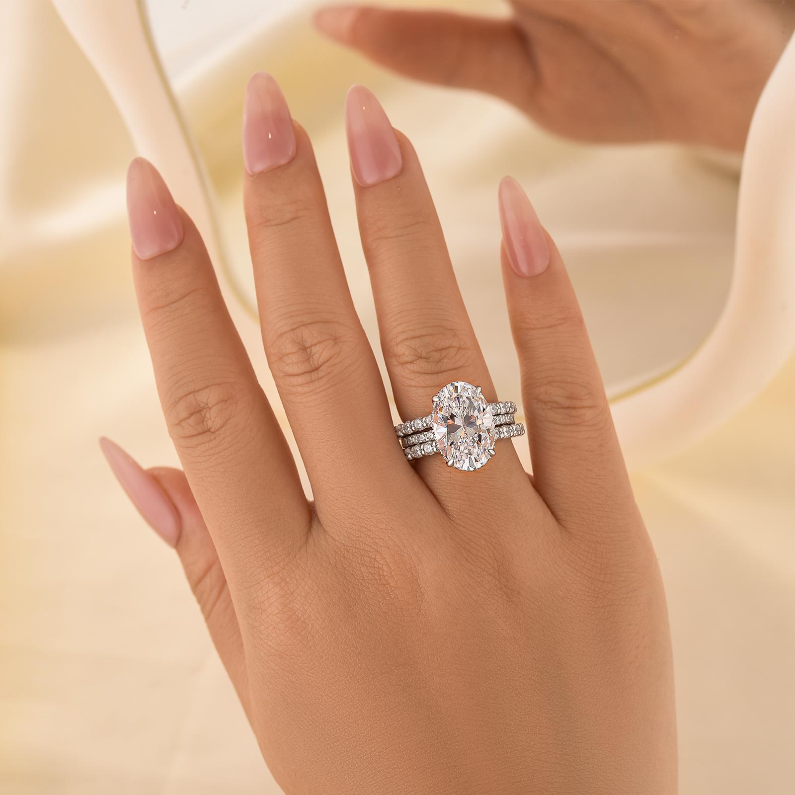 3PC 4.0Ct Oval Cut Wedding Ring Set With Open Wedding Band