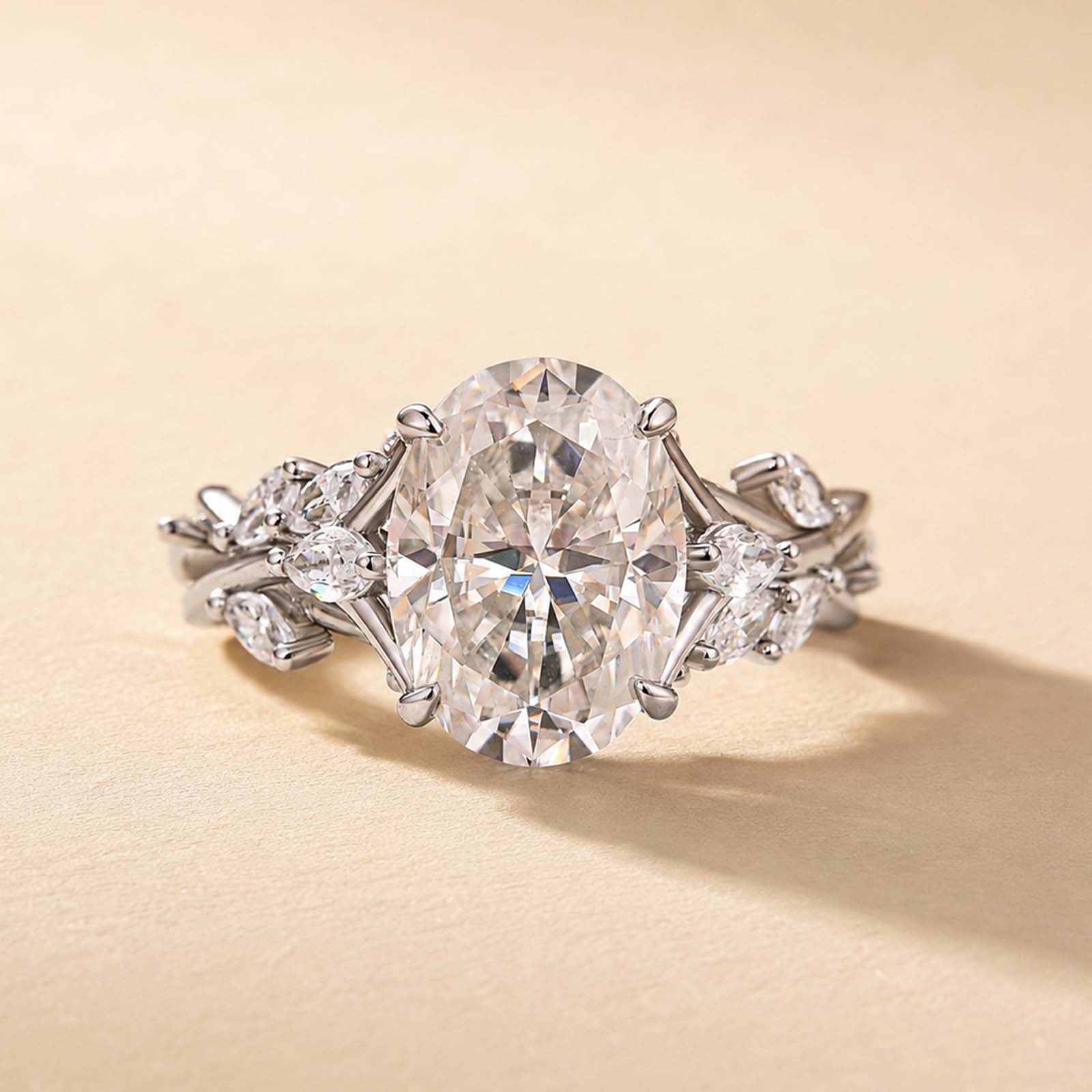 S925 Moissanite 3.0Ct Oval Cut Vintage Side Stone Twist Engagement Ring Nature-Inspired Ring For Everyday Wear