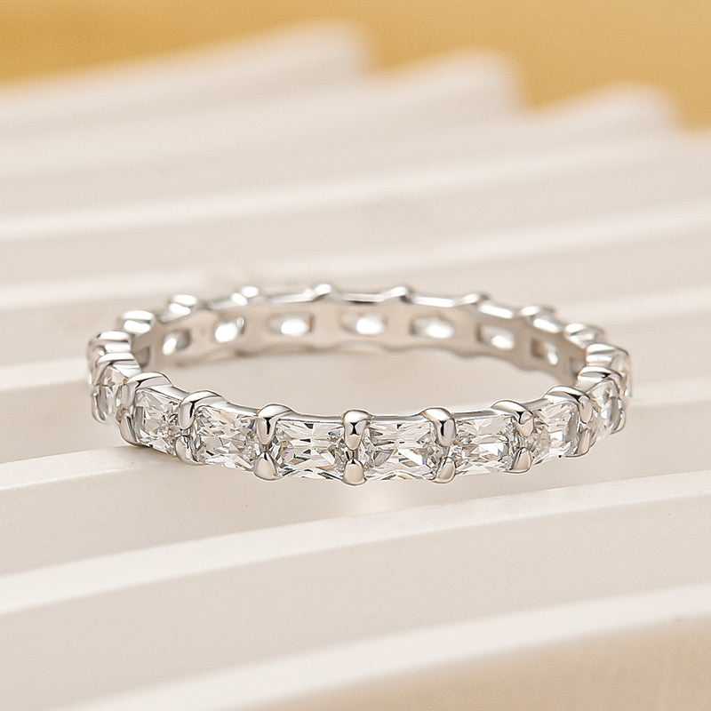 Elegant Radiant Cut Yellow Gold Women's Wedding Band In Sterling Silver - louilyjewelry