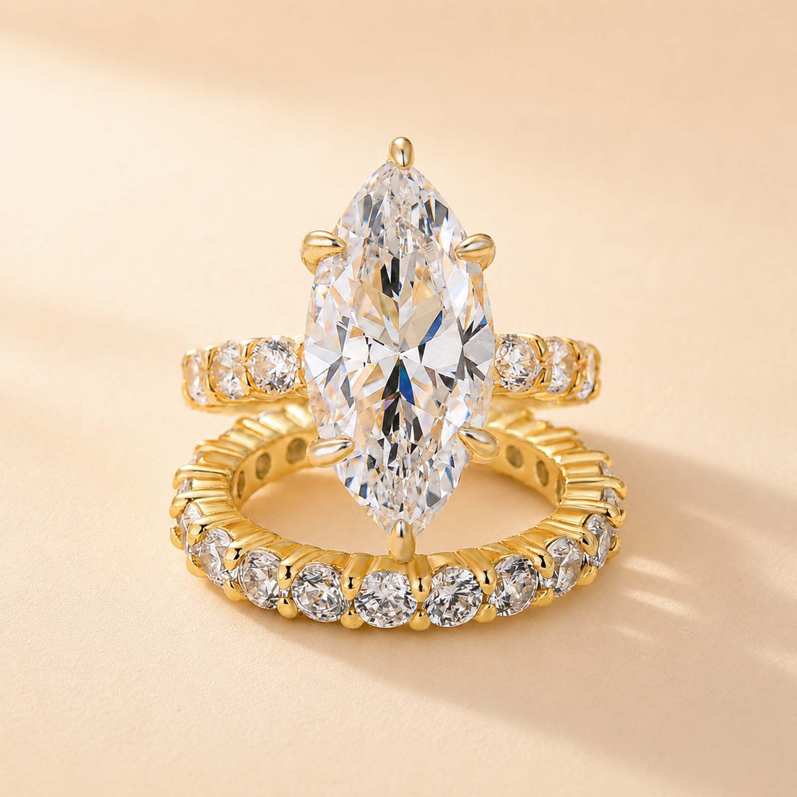 S925 6.0Ct Marquise Cut Engagement Ring & Eternity Round Cut Band Wedding Ring Sets For Women