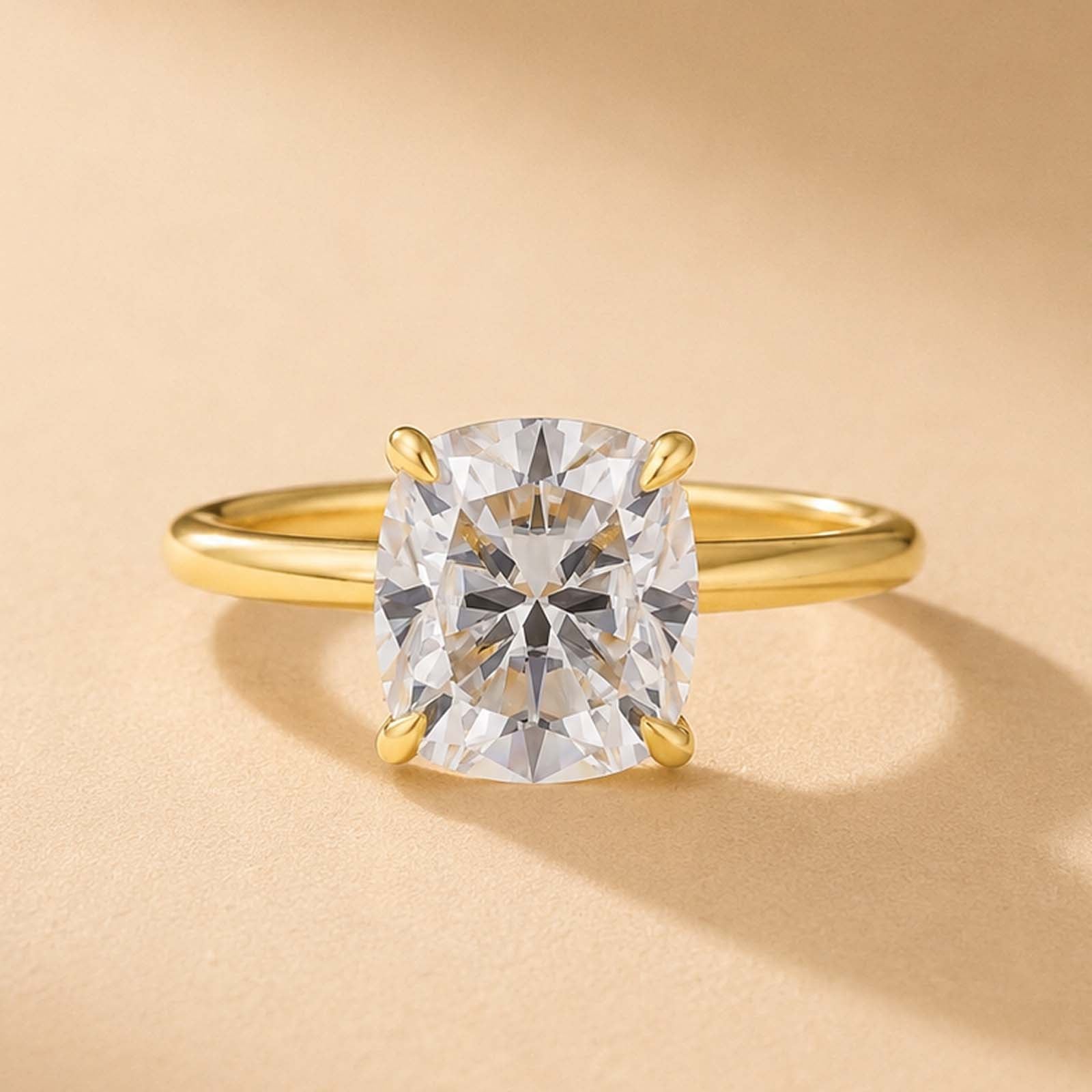 S925 Moissanite 2.5~4.0 Carat Cushion Cut Engagement Ring Solitaire Promise Ring For Everyday Wear