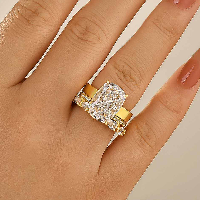 3PC 8.5Ct Elongated Cushion Cut Wedding Ring Set With Classic Wedding Band