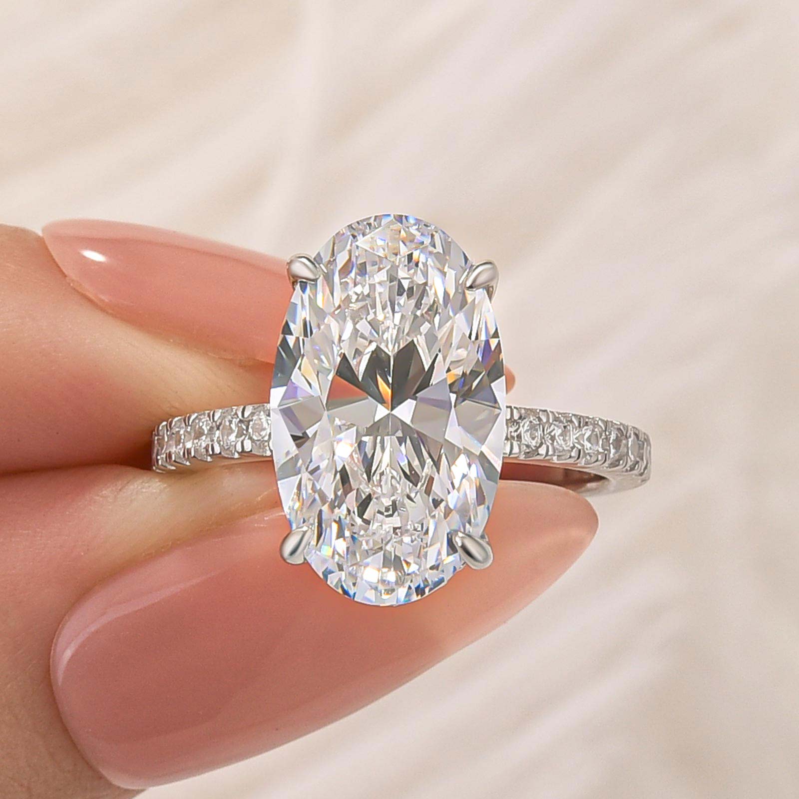 5.0Ct Oval Cut Hidden Halo Engagement Ring In Sterling Silver - louilyjewelry