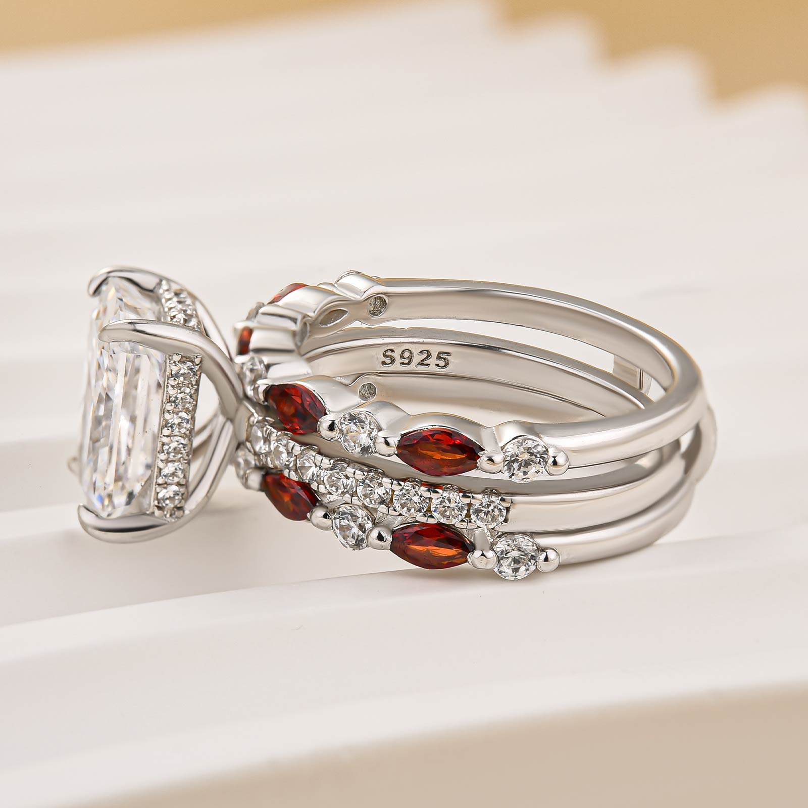 3.5Ct Radiant Cut Insert Wedding Ring Set With Blue & White Stone Engagement Ring Enhancer