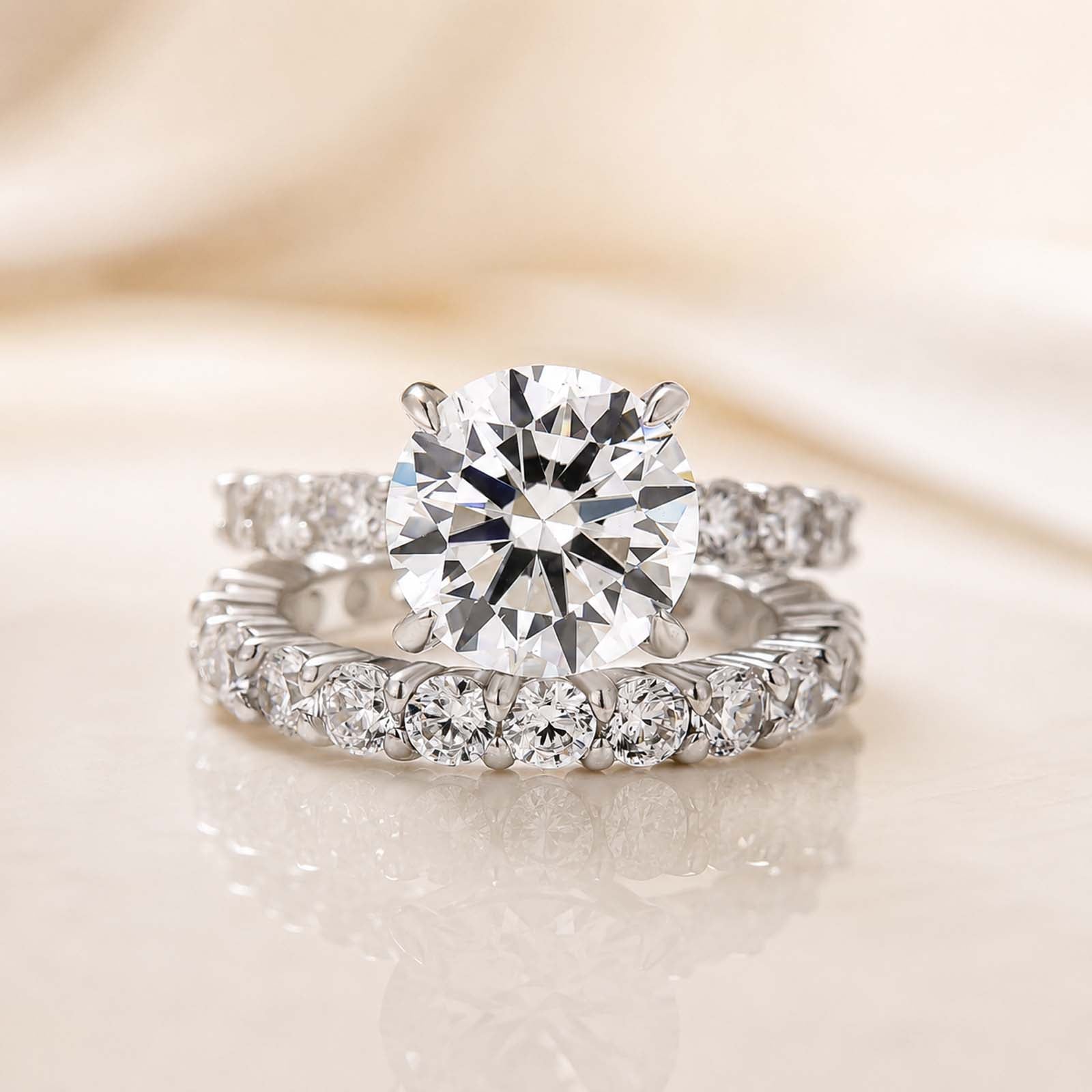 S925 Elegant 3.0Ct Round Cut Wedding Ring Set With Eternity Wedding Band