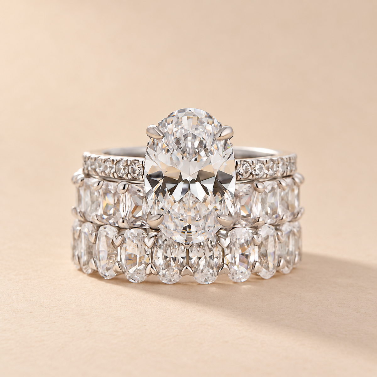 S925 3PC 4.0Ct Hidden Halo Oval Cut Engagement Ring & Wedding Band For Her