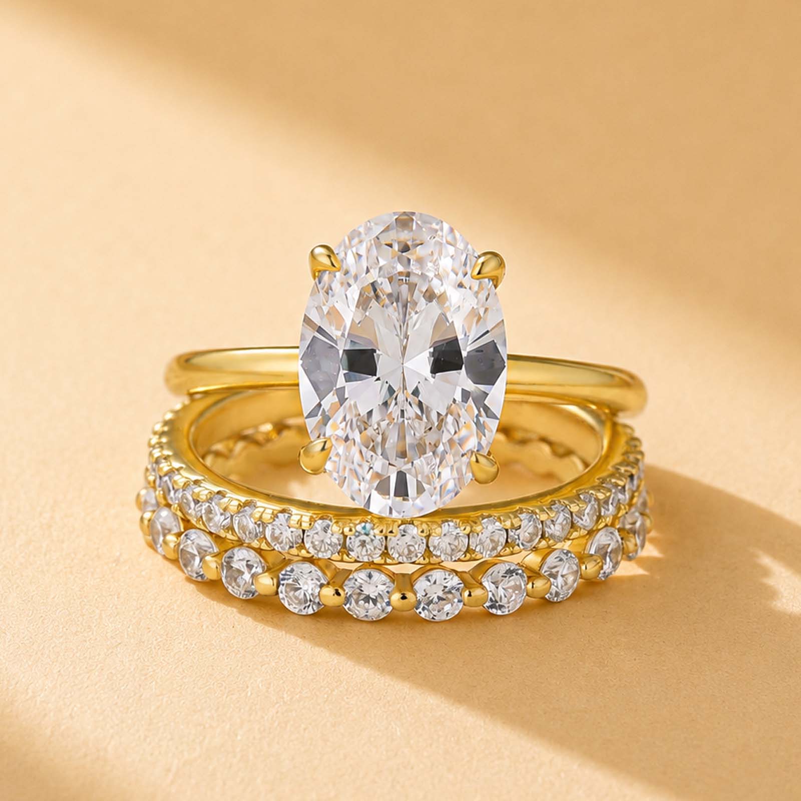 S925 4.0Ct Oval Cut Hidden Halo Engagement Ring & Full Eternity 1.5Ct Round Cut Wedding Band Bridal Ring Sets