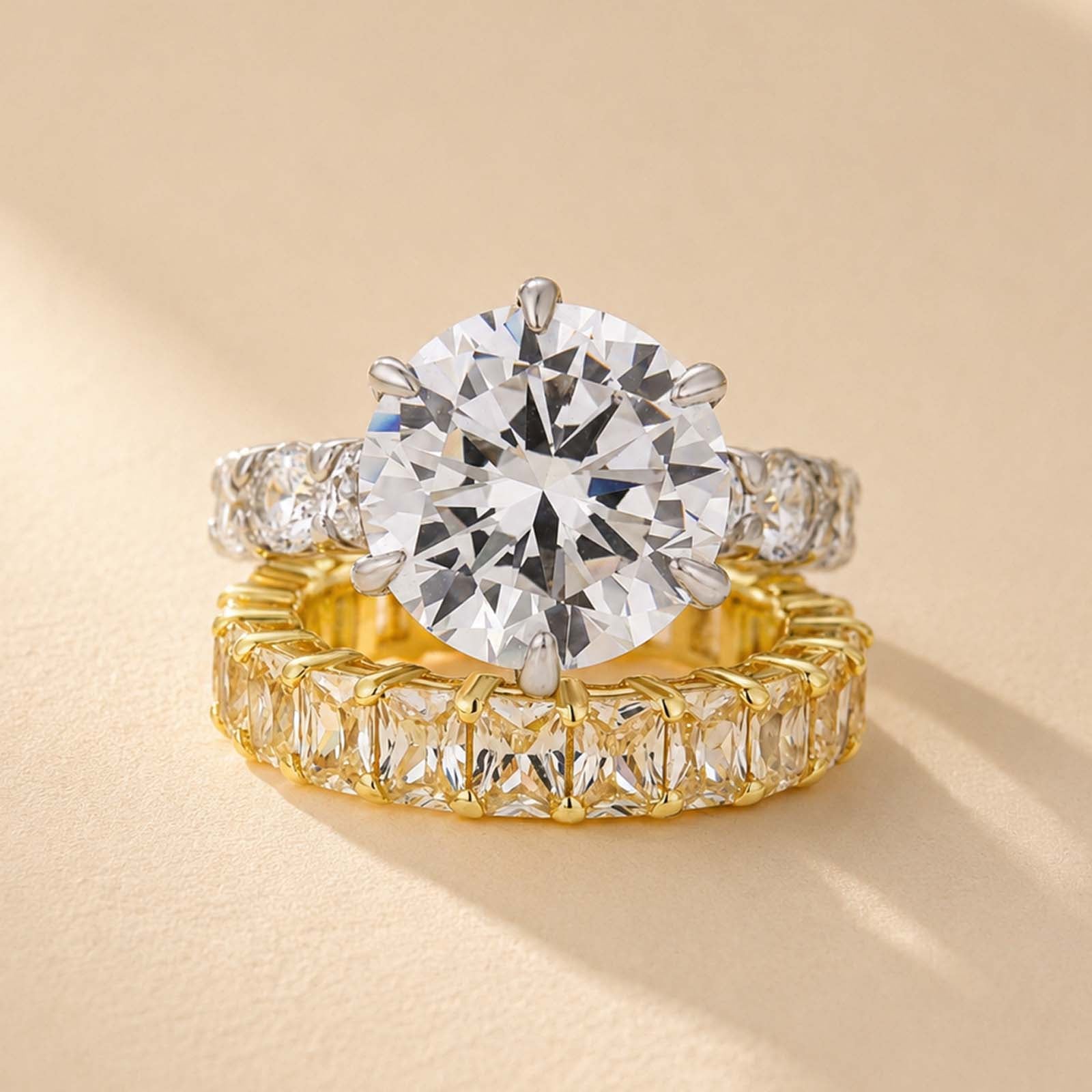 S925 6.0Ct Round Cut Engagement Ring Wedding Statement Ring Sets For Women
