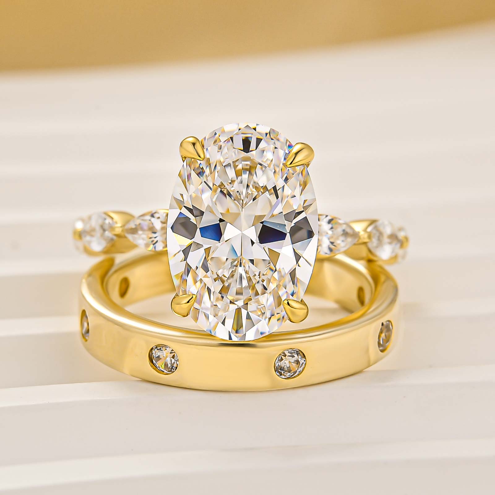 2PC Wedding Ring Set 4.5Ct Oval Cut Engagement Ring With Vintage Round Cut Wide Wedding Band