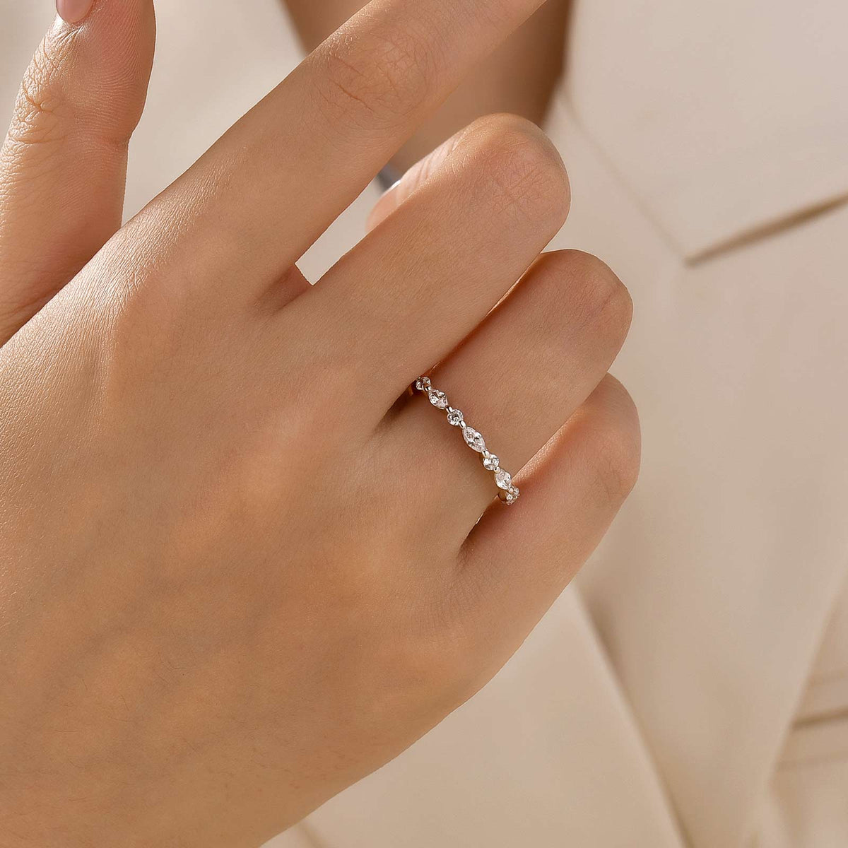 S925 1.0 Ct Marquise Cut Half Eternity Wedding Band Stackable Ring For Everyday Wear