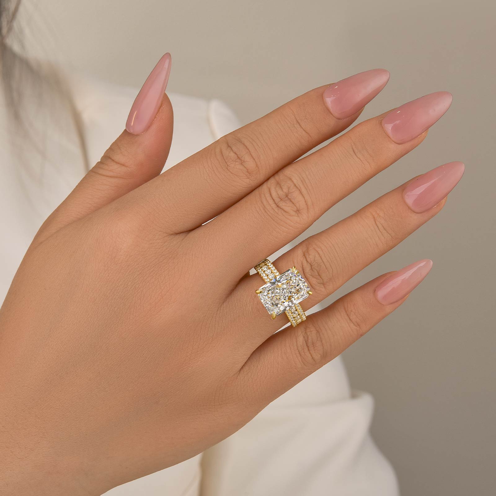 6.5Ct Radiant Cut Three-Row Luxe Engagement Ring Travel Ring For Her