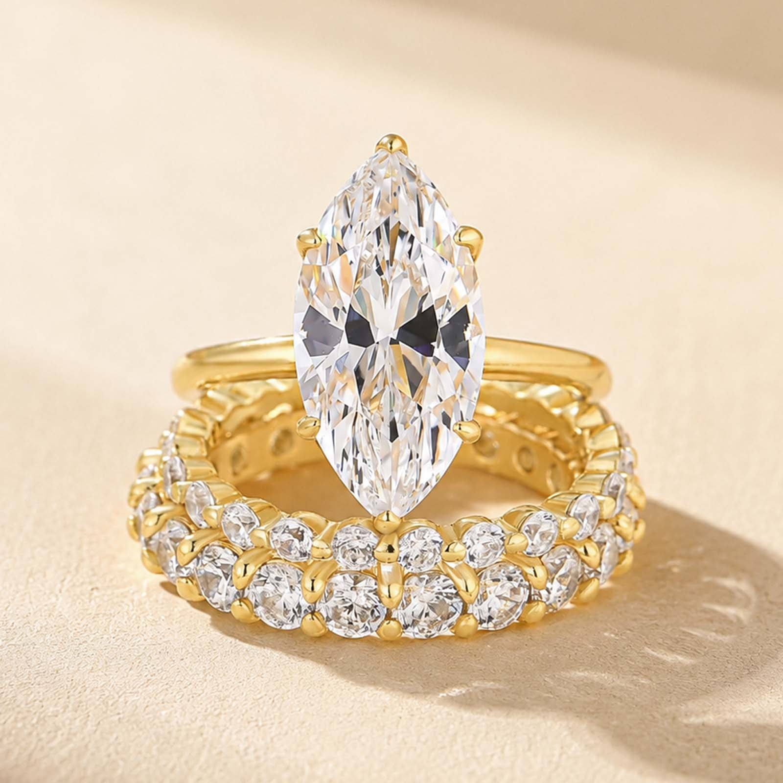 S925 4.0Ct Marquise Cut Hidden Halo Engagement Ring & Eternity Wedding Band 3PC Stackable Ring Sets For Women