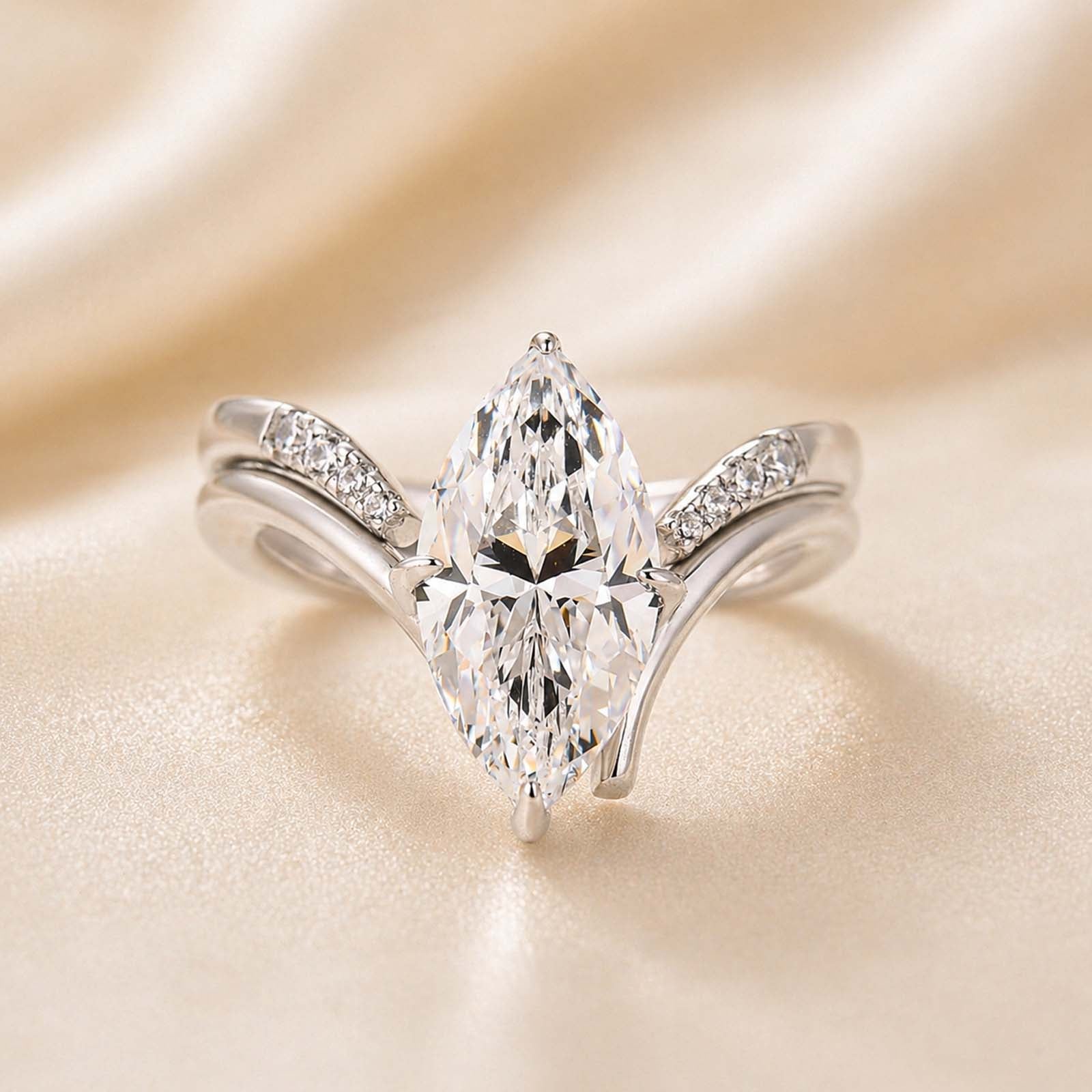 S925 3.0Ct Marquise Cut Insert Wedding Ring Set 2PC Ring Set For Women In Sterling Silver