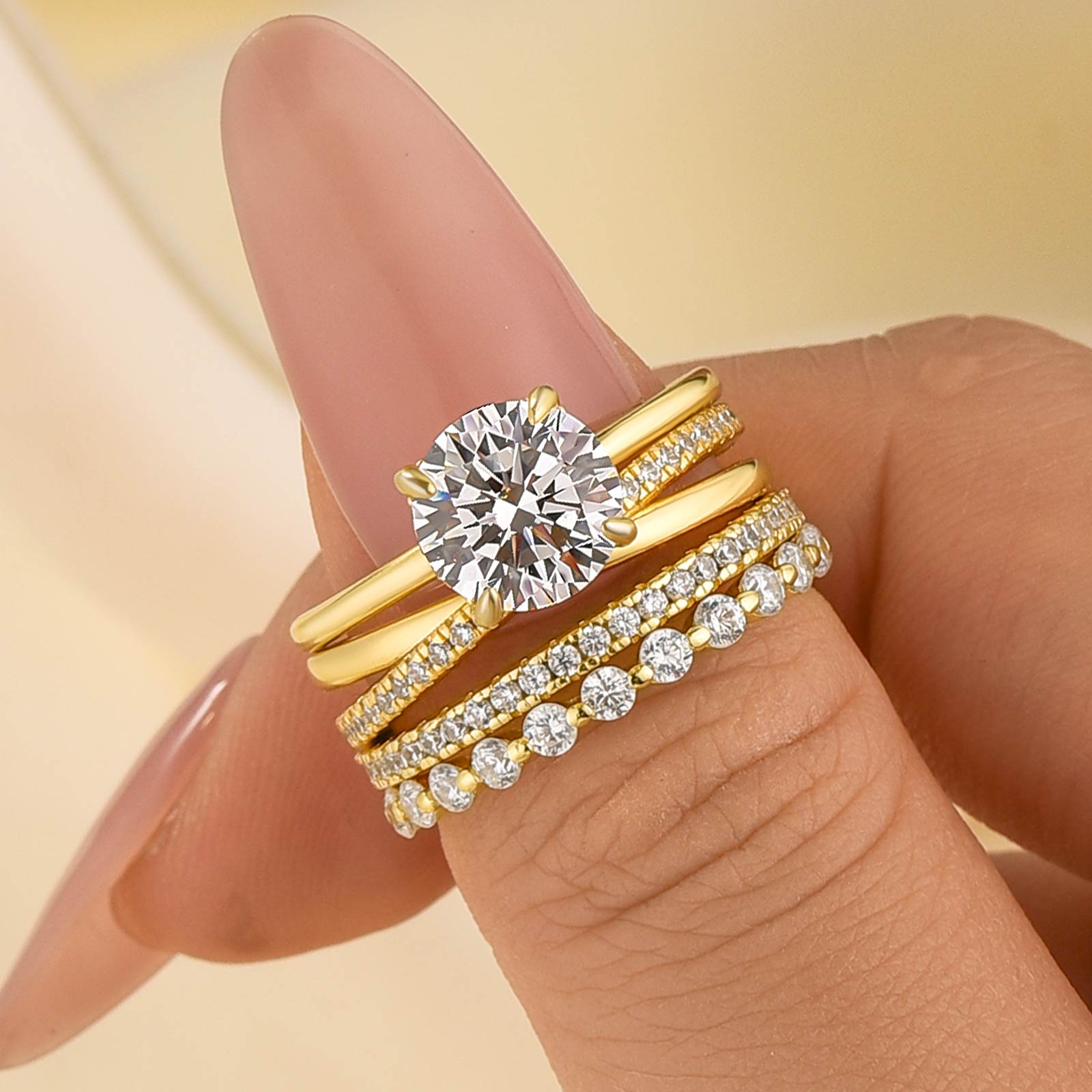 4PC Round Cut 2.0Ct Solitaire Engagement Ring Wedding Ring Set