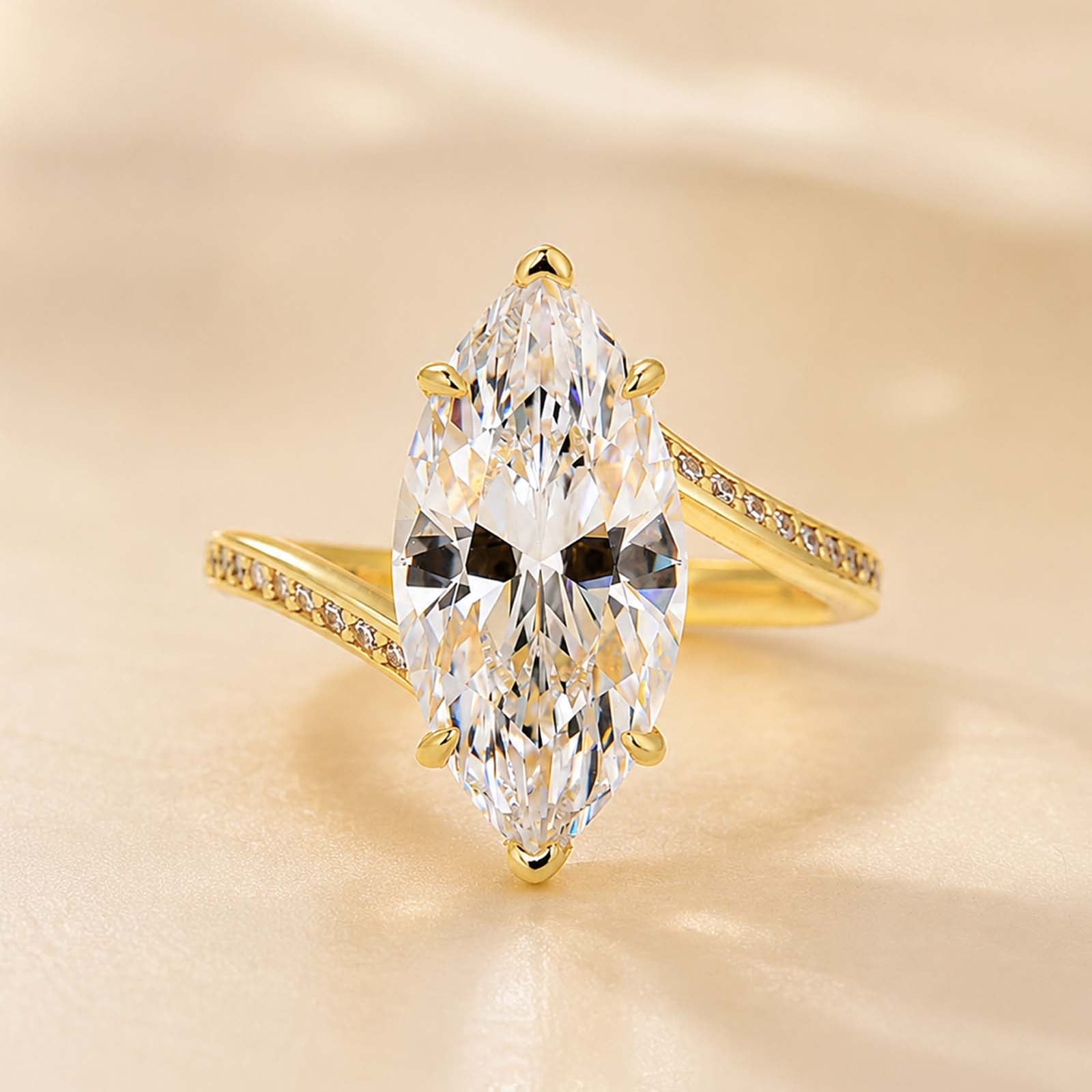 S925 4.0Ct Marquise Cut Pavé Engagement Ring in 18K Yellow Gold Travel Ring For Women