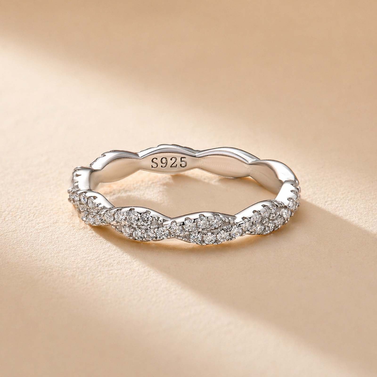 S925 Moissanite 0.35Ct Wave-Shaped Eternity Band Stackable Wedding Ring For Women