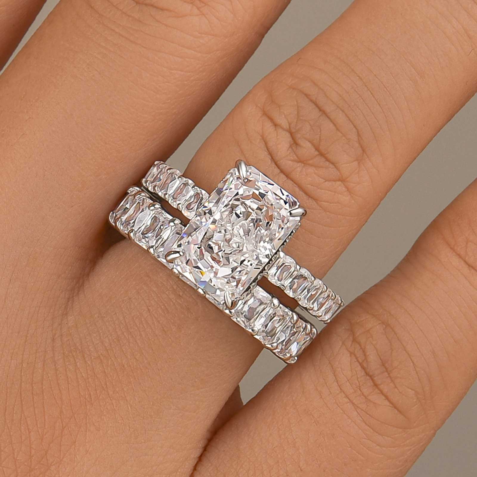 3.5Ct Luxe Radiant Cut Engagement Ring Travel Ring With Radiant Cut Wedding Band