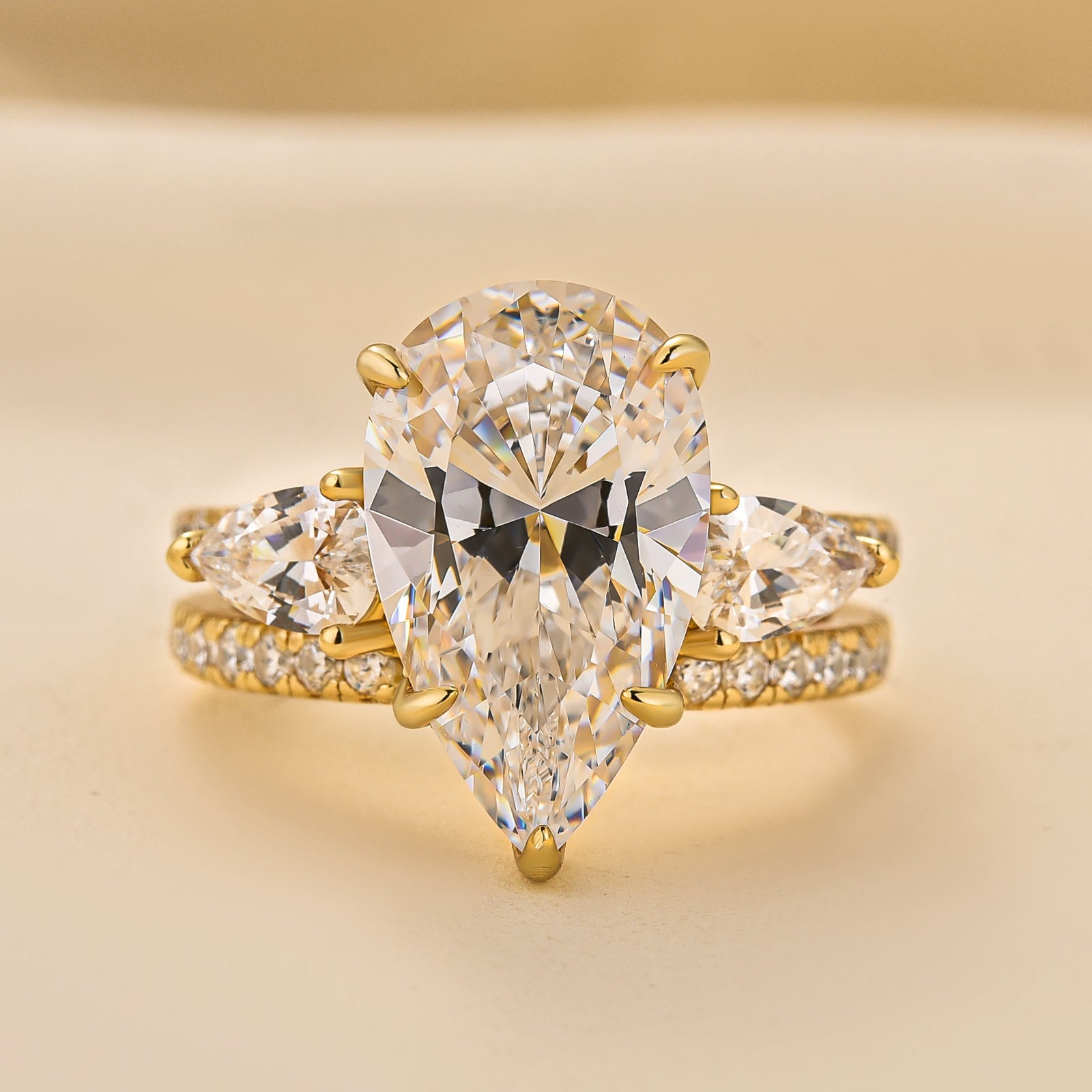 4.5Ct Pear Cut Engagement Ring With Open Engagement Ring Enhancer