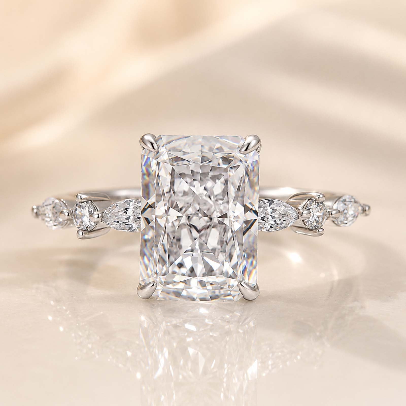 S925 Sparkle 3.5Ct Radiant Cut Engagement Ring For Women In Sterling Silver