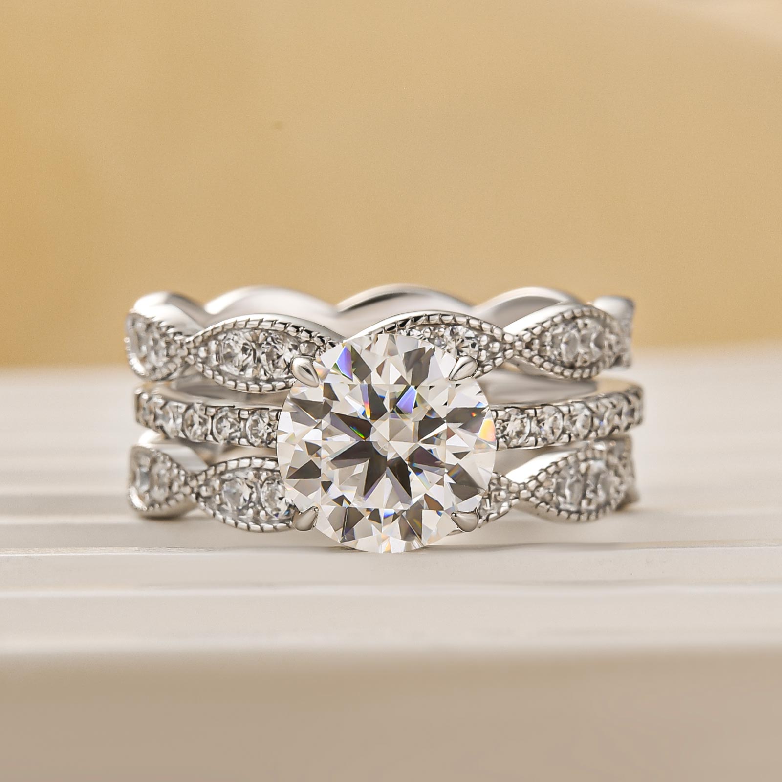 Louily Classic 2.0Ct Round Cut 2PC Wedding Ring Set For Women In Sterling Silver