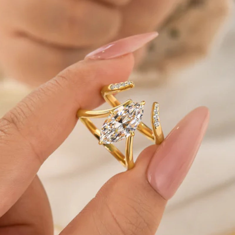 Unique 3.0Ct Marquise Cut Insert Wedding Ring Set For Women In Sterling Silver