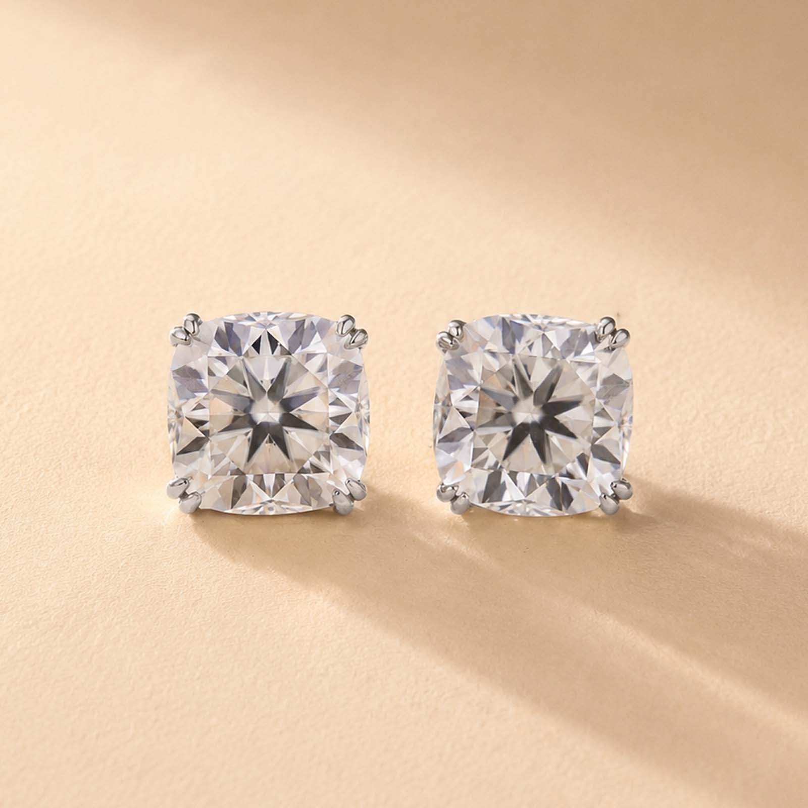 S925 Moissanite 1.5Ct*2 Cushion Cut Classic Stud Earrings For Women Daily Wear