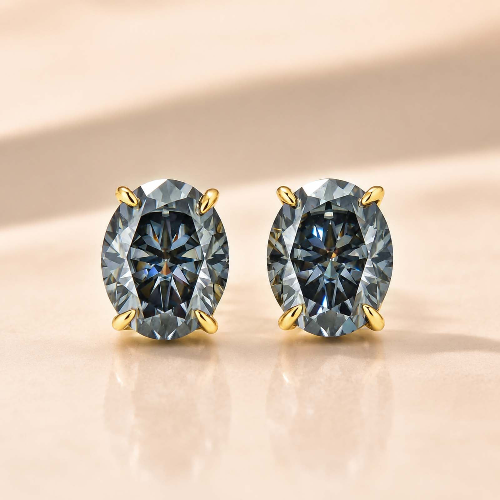 S925 Moissanite 3Ct Oval Cut Stud Earrings Gray Stone Classic Daily Wedding Jewelry Gift For Women