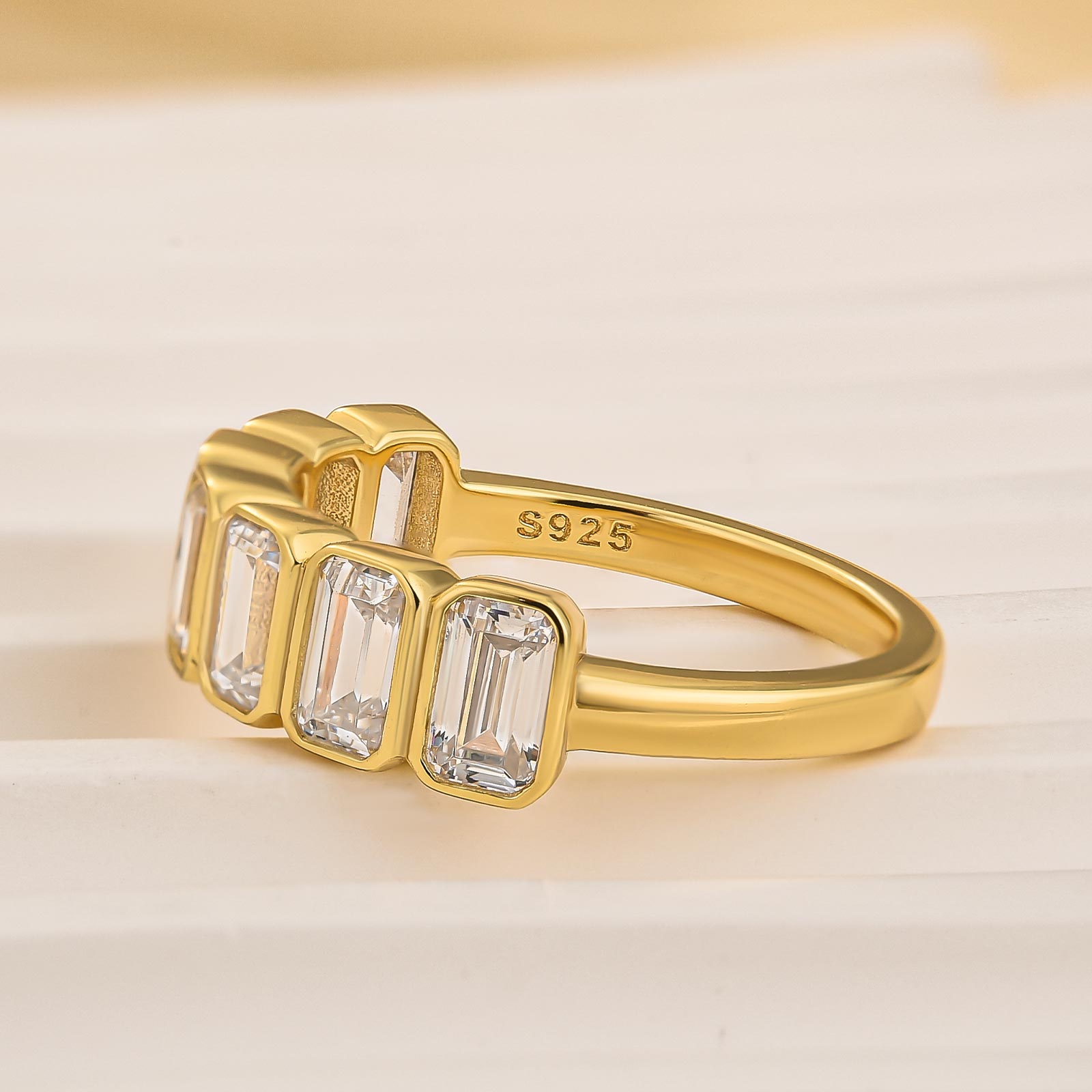 2.8Ct Emerald Cut Bezel Half Wedding Band Travel Ring In Sterling Silver