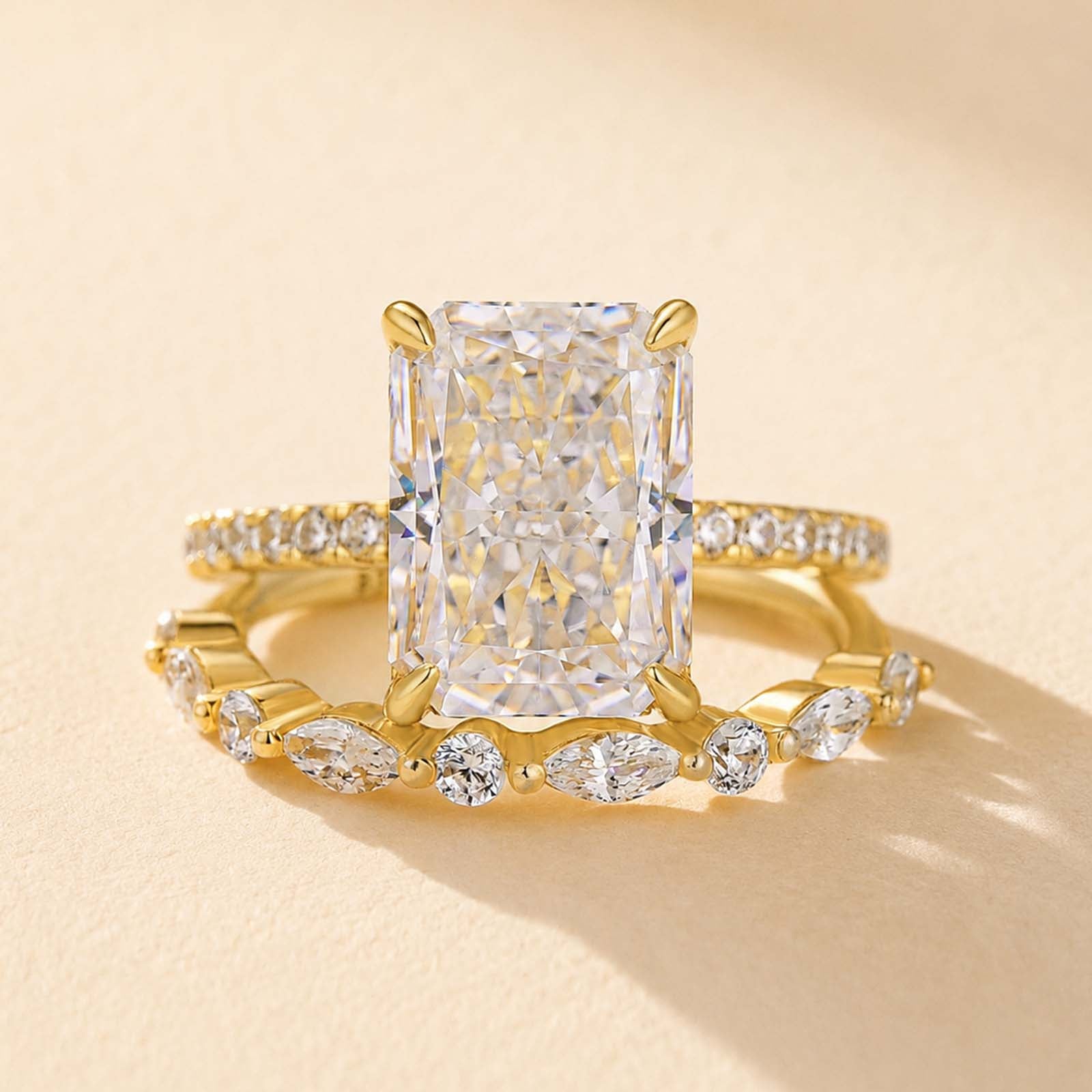 S925 4.5Ct Radiant Cut Hidden Halo Wedding Set Brilliance in Every Angle Stackable RIngs