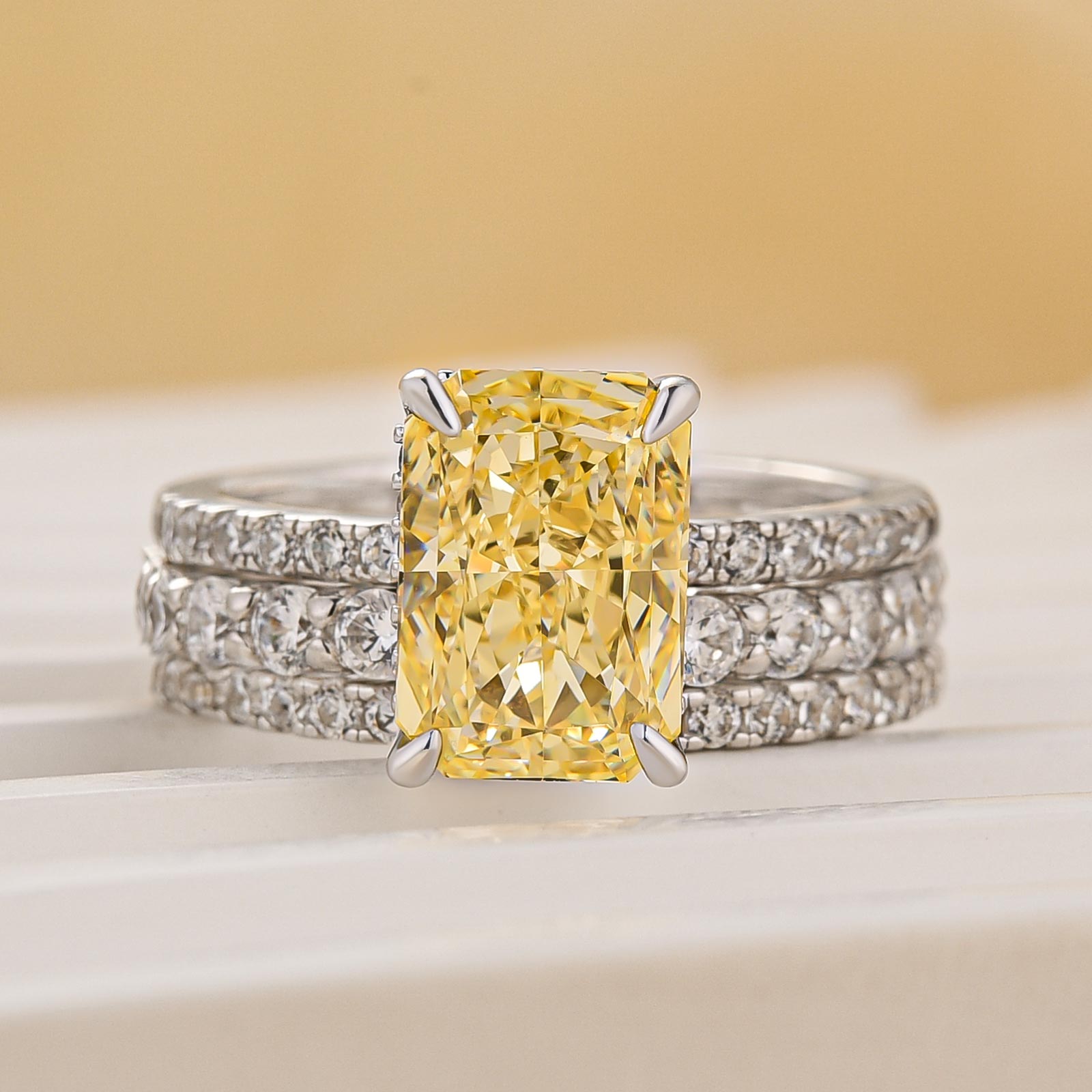 3PC Wedding Ring Set 3.5 Carat Yellow Sapphire Radiant Cut Engagement Ring With Wedding Band In Sterling Silver
