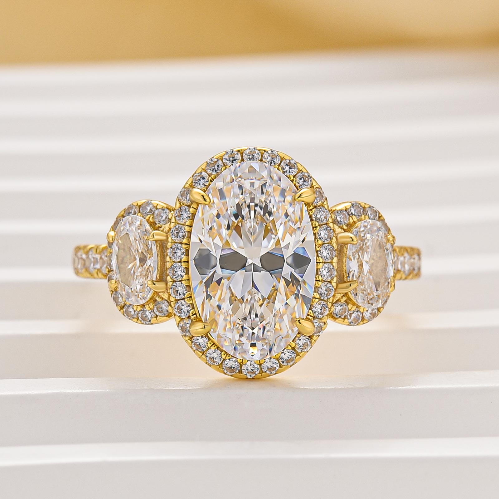 2.5Ct Halo Oval Cut Three Stone Engagement Ring Travel Ring In Sterling Silver