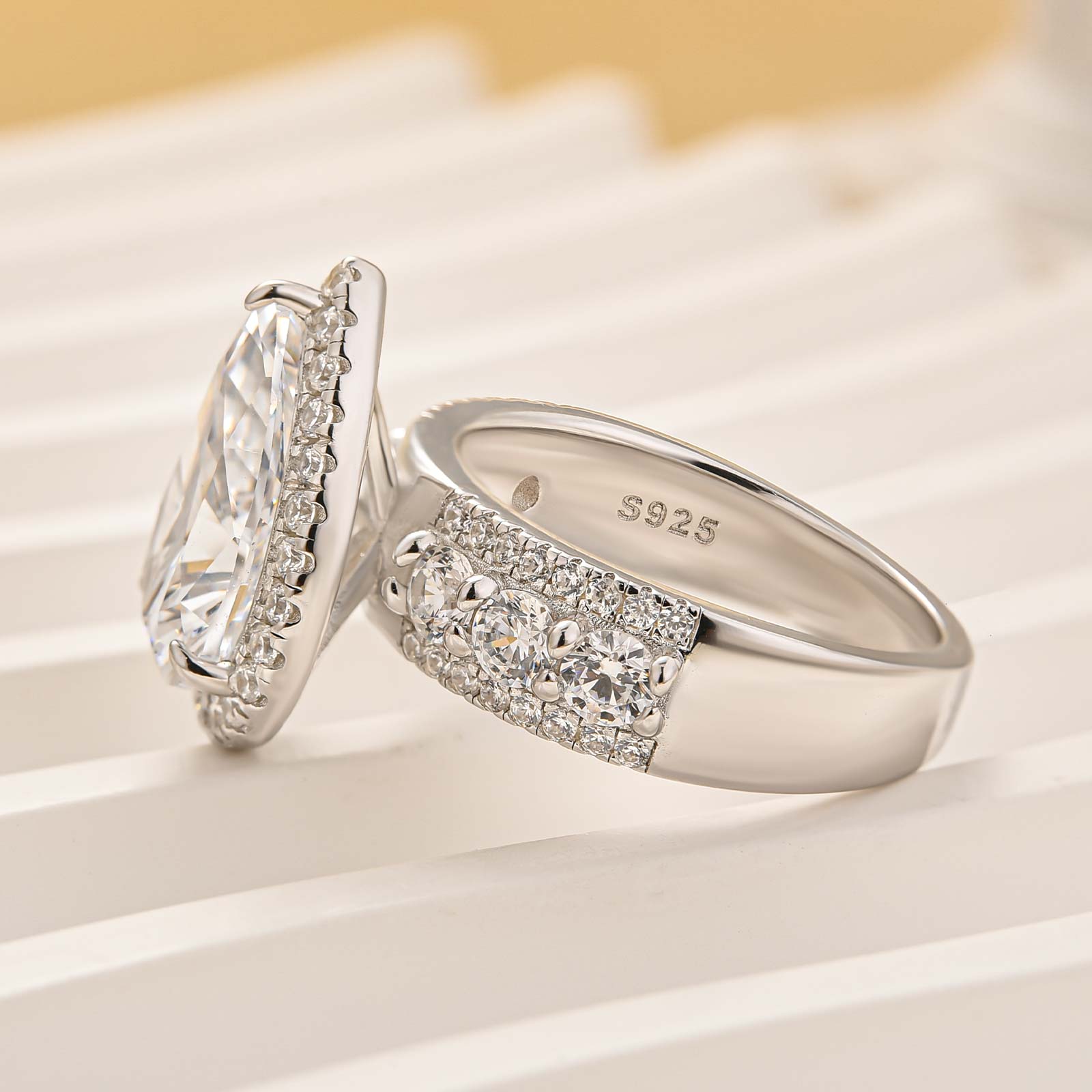 Luxe 4.0Ct Pear Cut Halo Engagement Ring Travel Ring In Sterling Silver