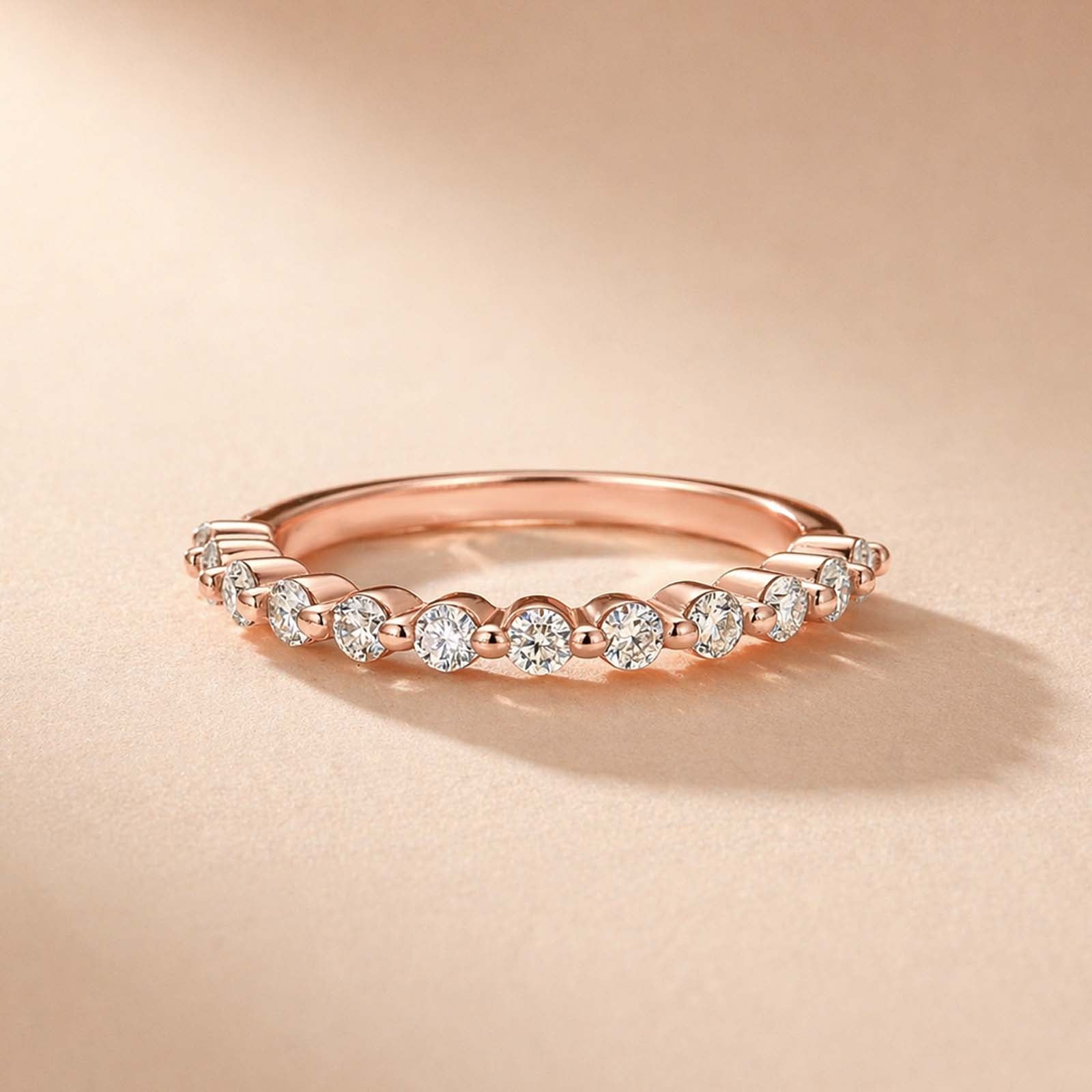 S925 Moissanite Round Cut Half Eternity Thin Women's Wedding Band For Daily Wear