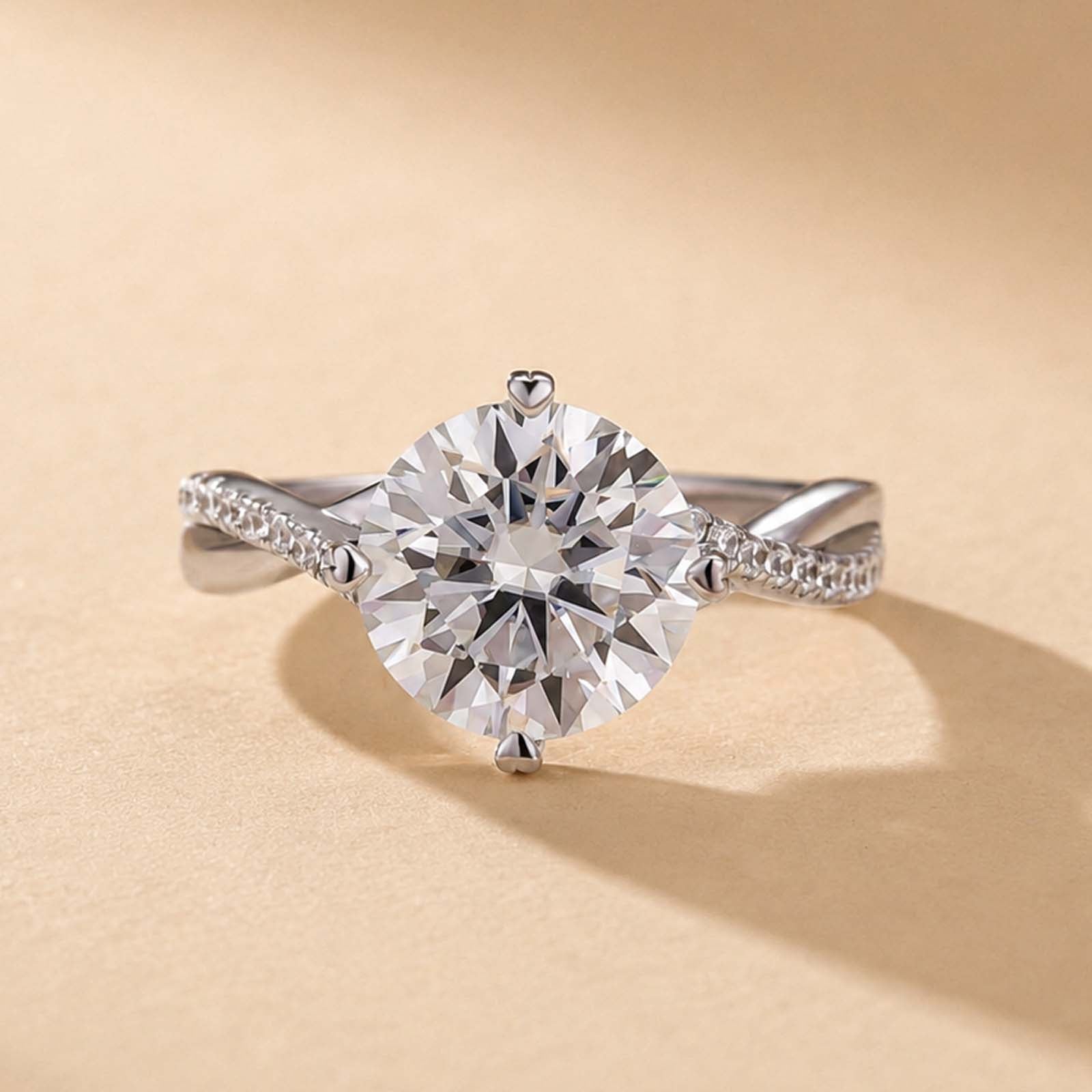 S925 Moissanite 3.0Ct Round Cut Unique Heart Prong Twisted Half Pave Silver Engagement Ring Date Night Ring