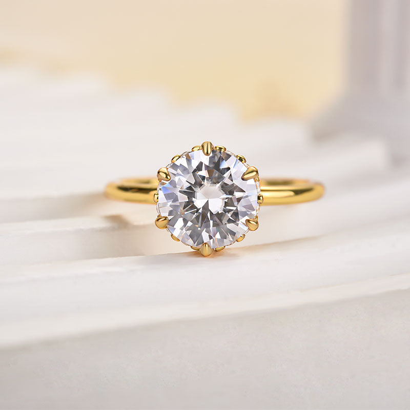 Louily Precious Moissanite 2.0 Carat Round Cut Yellow Gold Engagement Ring - louilyjewelry