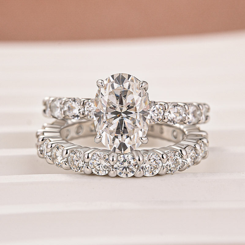 Louily Moissanite 3.0Ct Oval Cut White Gold Wedding Ring Set For Women